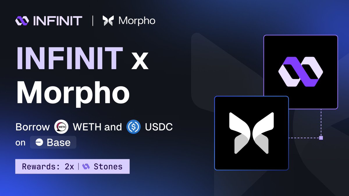 Infinit_Labs's tweet photo. Morpho is included in Epoch 2 of the INFINIT Rewards System.

INFINIT is supporting @MorphoLabs to enhance DeFi lending efficiency through permissionless market creation.

Here's how Morpho users can participate.🧵 https://t.co/M2yMmVRLjy