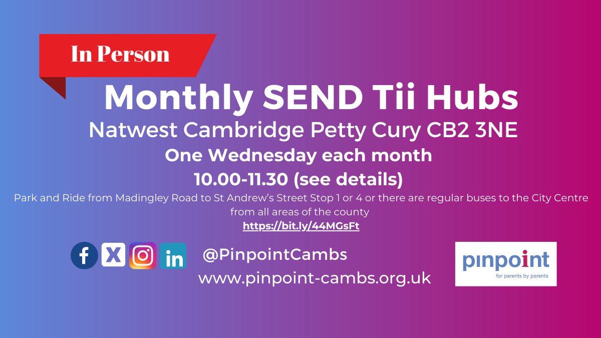 pinpointcambs's tweet image. Book your place now!

Join Pinpoint’s Karina and other parent carers of SEND children who &quot;get it&quot; for a cuppa and a chat at Natwest Cambridge Petty Cury CB2 3NE  

Wednesday 18th December

eventbrite.co.uk/e/cambridge-mo…

 #SENDParents #ParentCarers #CambridgeEvents