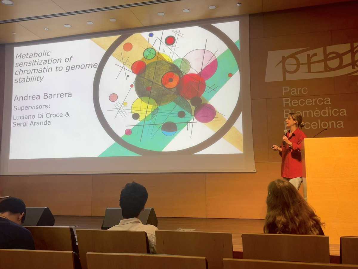 Next up is Andrea Barrera! Presenting a fascinating talk which leaves us wondering, can metabolic intervention affect genome stability? #CRGPhDSymp2024
