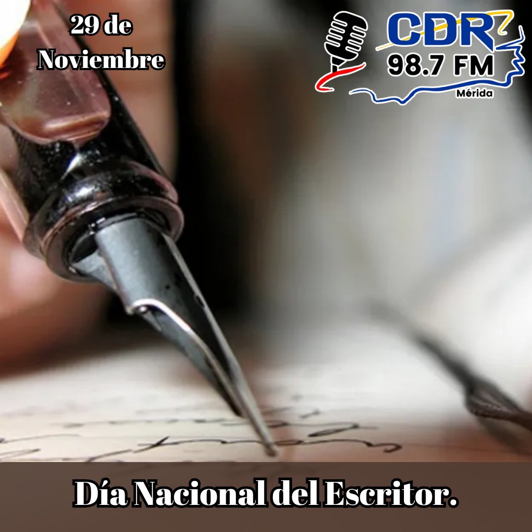 Hoy #29nov se celebra el Día Nacinal del Escritor, en conmemoración al Natalicio de Andrés Bello, gran humanista, filósofo, poeta, educador, escritor, periodista, político y jurista; figura incuestionable de la nueva civilización hispanoamericana.
#diadelescritor
#cdr987fm