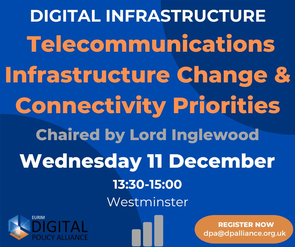 DPA Digital Infrastructure Group Meeting on Telecommunications Infrastructure Changes &amp; Connectivity Priorities: Wednesday 11 December, 13:30-15.00 - dpalliance.org.uk/events/digital… #digitalinfrastructure #connectivity #digital #telecoms #5G #mobile #broadband