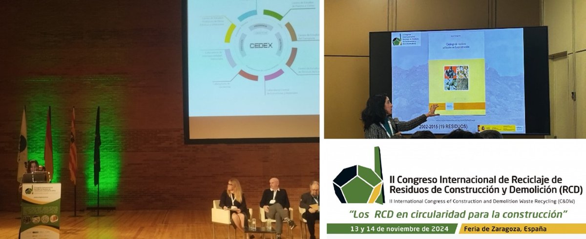 CEDEX_es's tweet photo. Hemos participado en el II Congreso Internacional de Reciclaje de Residuos de Construcción y Demolición @CongresoRcd , comprometidos con los retos técnicos y ambientales en la #movilidadsostenible, la #economíacircular y el uso de #aridosreciclados  🌳🌍🛣️#RCDs https://t.co/fNawbPidPj