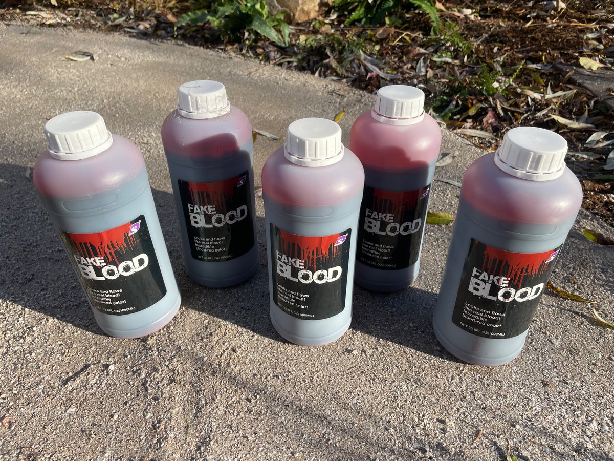 I have 5 litres of fake blood i'd like to get rid of. About 70 quidsworth. What I'd *like* to do is, donate them to someone heroically making a zero-budget horror movie on a wing and a prayer. Is that u or someone u know? Who can collect from an N10 address? DMs are open!