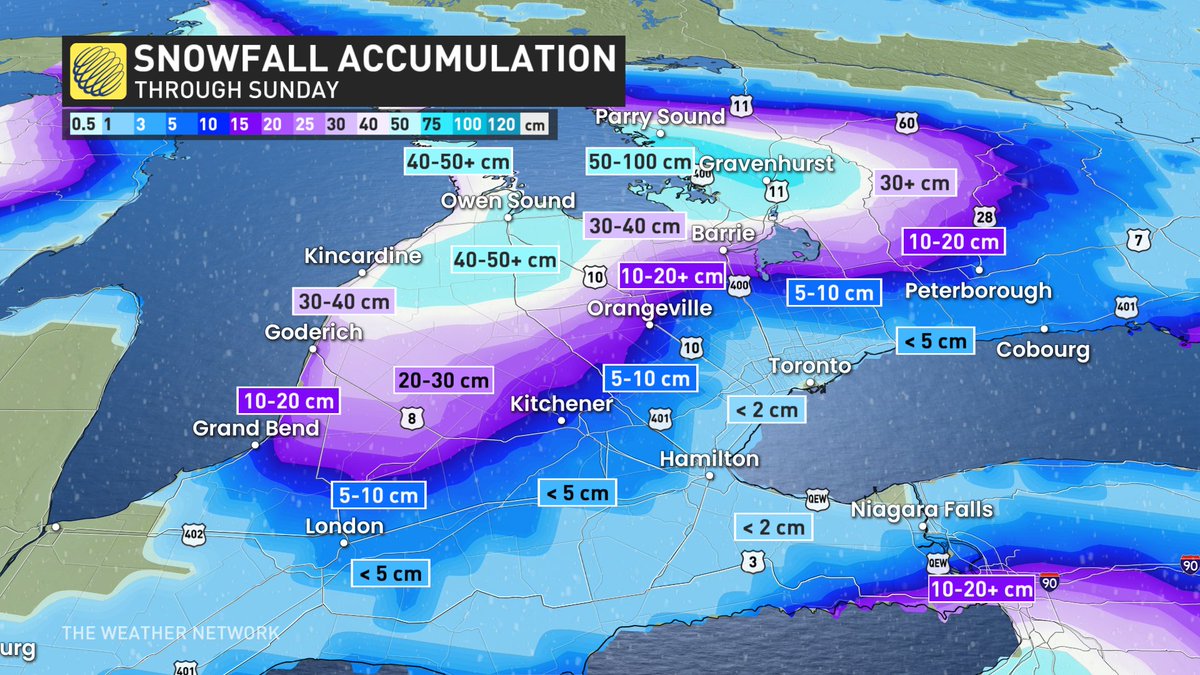ThatMetGirl's tweet photo. Epic snow this weekend, over a metre possible locally in cottage country and thundersnow to boot! Intense winter travel in the snow belts into Monday, road closures and power outages. No GTA impacts until perhaps Sunday #ONwx #ONSnow @weathernetwork https://t.co/qhdsPjXhdL