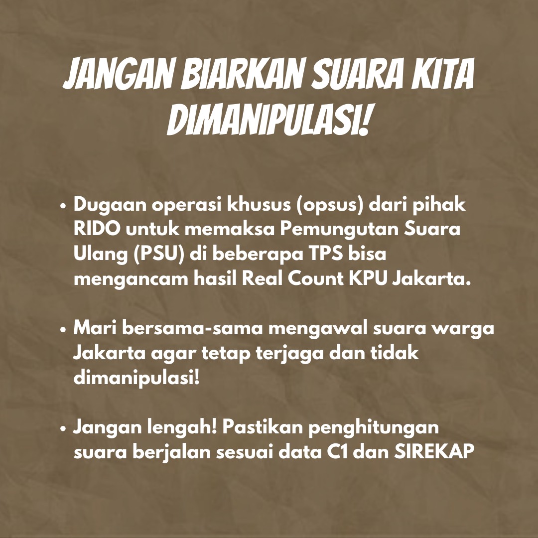 Ayo jaga suara Pramono dan si Doel
#SatuinPutaran
 ⁠⁠Lawan manipulasi
KPUD Bawaslu Jangan Main-main