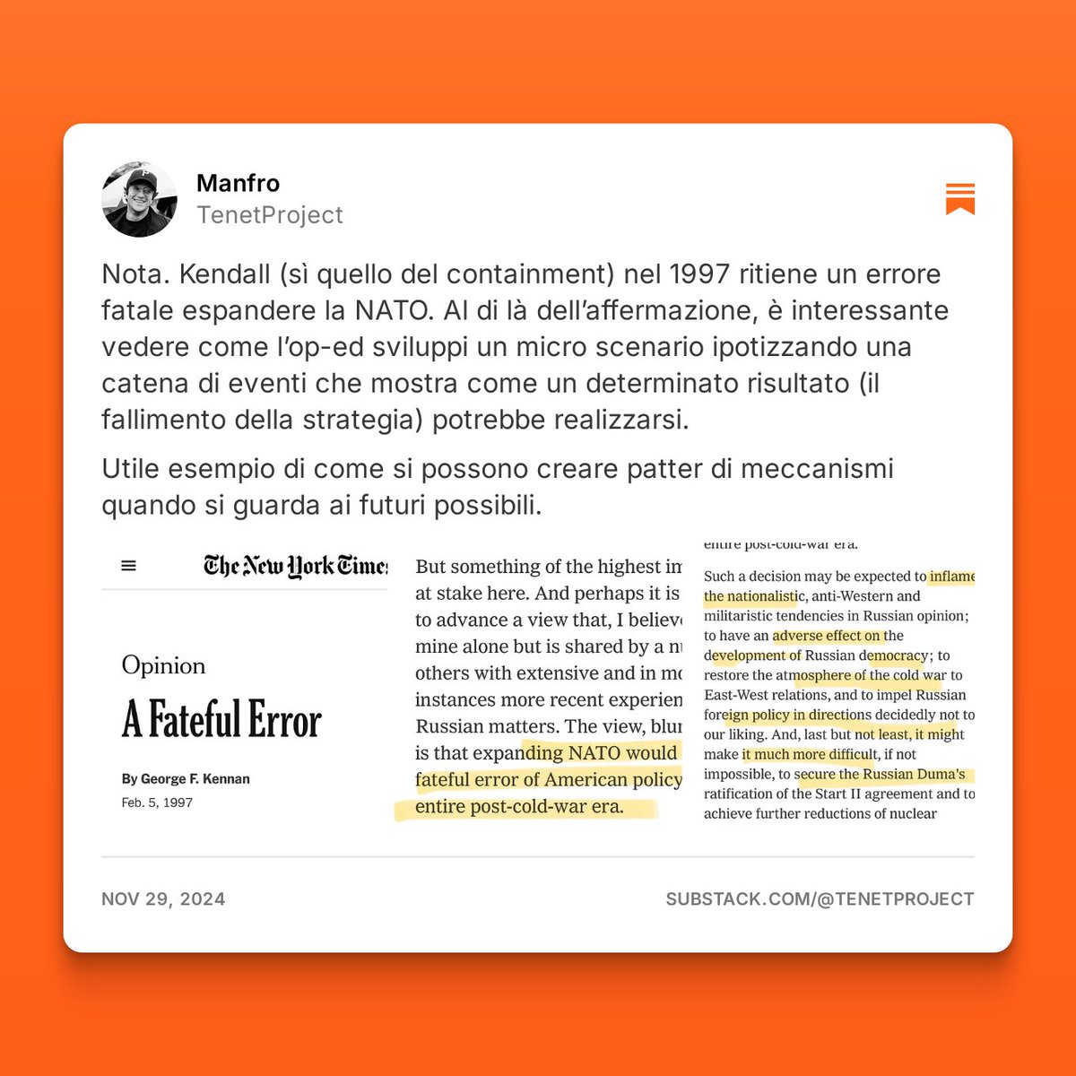 Ho aperto un Substack per note e post tenetproject.substack.com