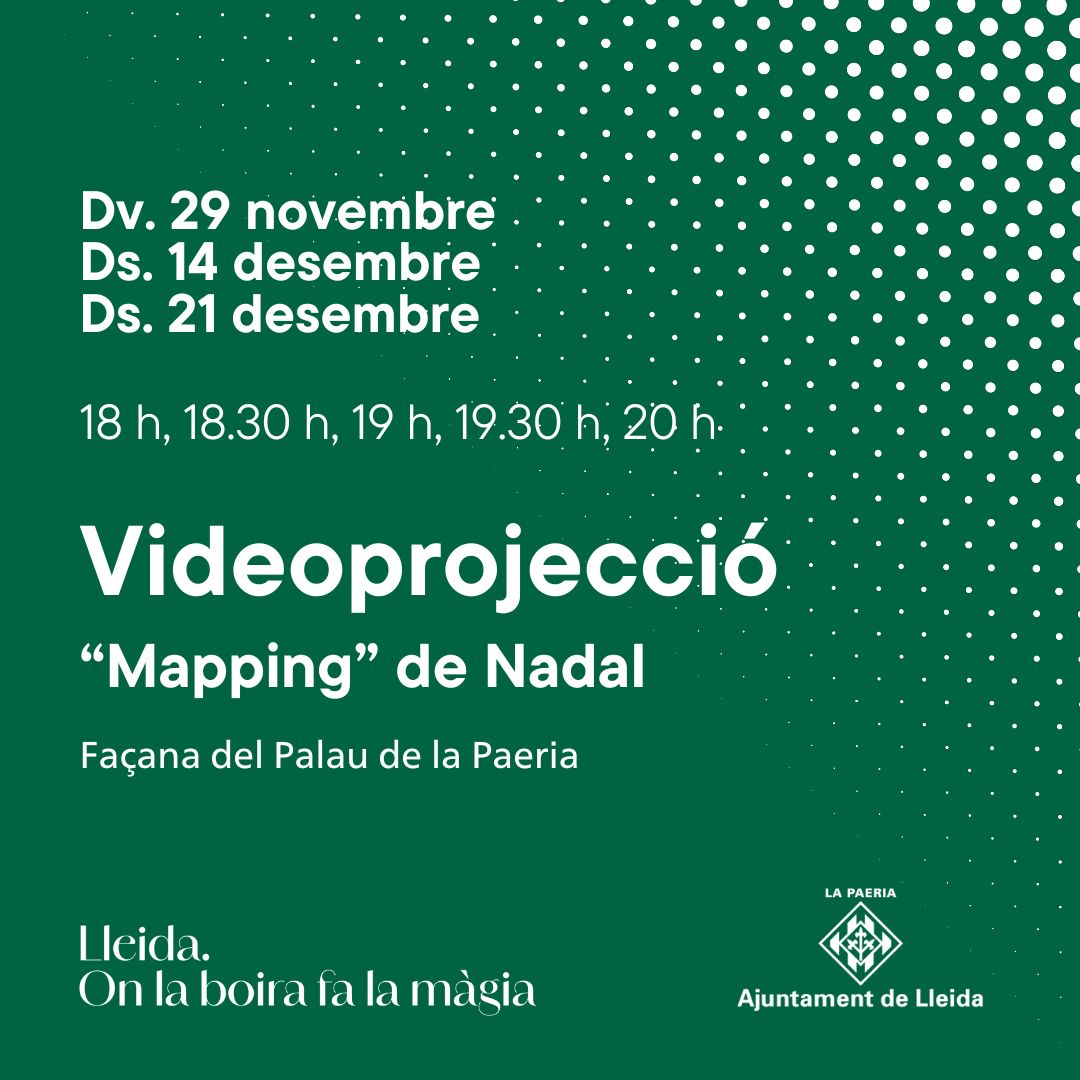 “Lleida. On la boira fa la màgia”🎄🌟❄️🎅👑🎁

✅Gaudeix d’una videoprojecció de Nadal a la façana de la Paeria, dins la campanya de Nadal a #Lleida

📅Els dies 29 de novembre, 14 de desembre i 21 de desembre a les 18h, 18.30h, 19h, 19.30h, 20h

No t’ho perdis!