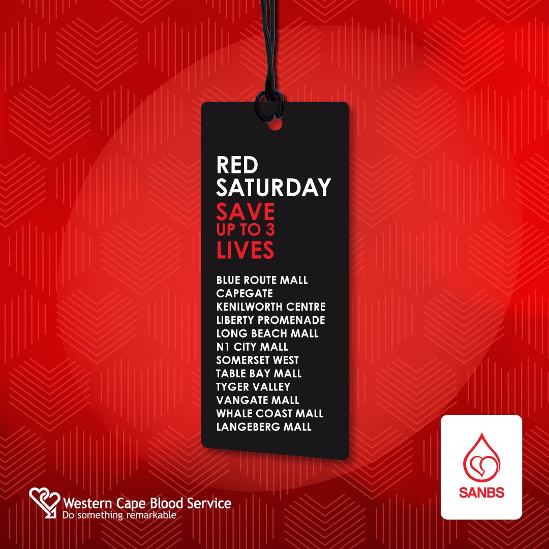 The_WCBS's tweet image. You can be part of #RedSaturday this weekend. Visit our website for more information: wcbs.org.za. Give 1 unit of blood and save up to 3 lives! @theSANBS