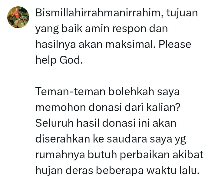 AlbertShadrach's tweet photo. Bismillah. Ya Allah, tolong bantu.

100% untuk donasi. Berapapun nominal donasinya akan sangat membantu. Saya mohon belas kasihan kalian. Tolong bantu retweet juga.

Donasi dapat ditransfer ke: 

BCA 

Albert Shadrach Dragtan

2810059934 

Allah akan membantu kita semua, amin. https://t.co/bIWfQ4ZAz2