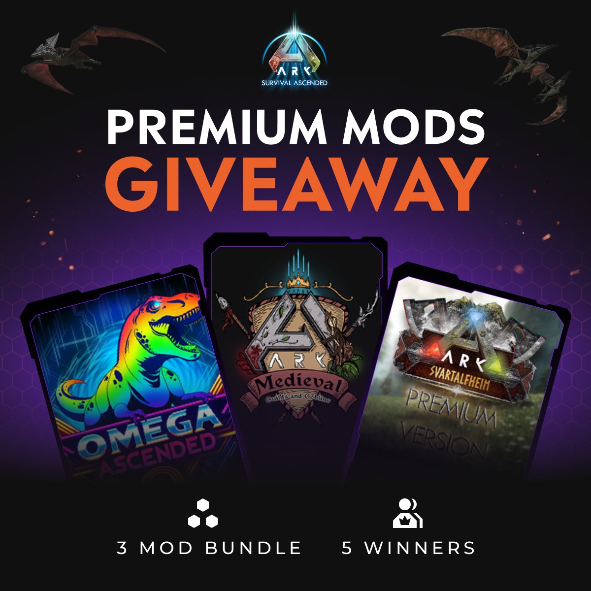 CurseForge's tweet image. GIVEAWAY TIME🦕

To celebrate Black Friday, we're giving away 5 bundles of 3 ARK premium mods:

🏰Ark Medieval: Guilds &amp;amp; Goblins by @blitzfire911
⚔️Svartalfheim Premium by @Nekatus
🦖Ark Omega Ascended

To enter:
-Follow @CurseForge
-Retweet this post

Giveaway ends December 1st!