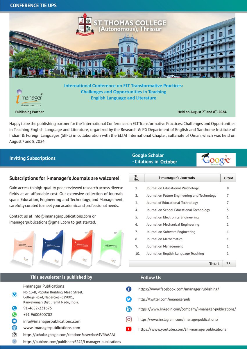 imanagerjournal's tweet photo. Happy to release i-manager's NewsLetter! VOLUME 3 ISSUE 5 NOVEMBER 2024
#imanager #imanagerjournals #newsletter #publications https://t.co/fab9mEI7jL