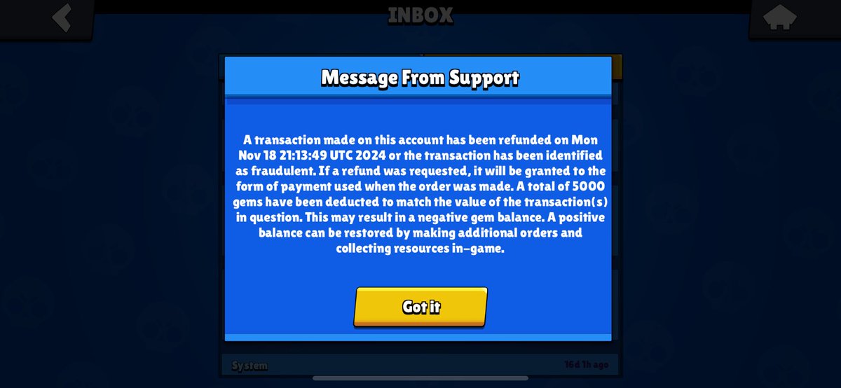 Z5_ORYGINAL's tweet photo. Hello. I recently returned a sound from itunes. I once bought a brawl pass through the app store, and when returning the sound I accidentally marked the return of the pass, when I noticed it was too late because they accepted the return. My balance is now negative as much as -5000 gems. I wrote to support but they can't do anything, so I contact you on the "x" app asking for a return of gems. I hope you will see this message and be kind to me. Seeing a negative balance is demotivating for me, I have never returned anything from you before.