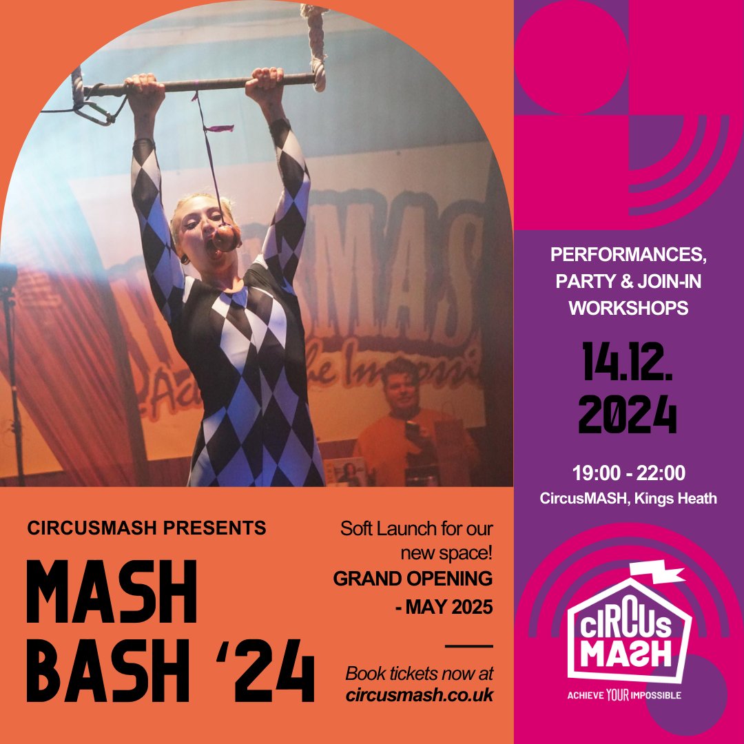 CircusMASH's tweet image. MASH Bash 2024 is coming back to CircusMASH, and YOU’RE invited! 🌟

🗓️ 14th December
🕖 7pm – 10pm
🎟️ Adults £6 / Youths £5

Spaces are limited, so make sure to book your tickets asap!

🔗 circusmash.co.uk/shows/#mash-ba…

#BirminghamUpdates #MASHBash #CircusMASH