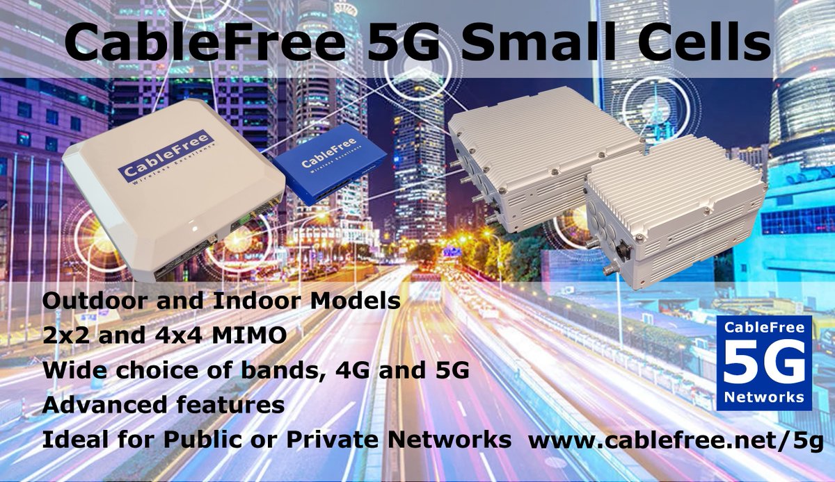 cablefreeltd's tweet photo. The #FridayFeeling:
#CableFree partners are busy deploying #5G #SmallCells for #FixedWirelessAccess, #DisasterRecovery, #NeutralHost &amp; a wide variety of applications.
We support all Private Network and MNO bands from 400MHz up to 6GHz. 
https://t.co/PIy3GxVurT
#5GInnovation https://t.co/MgebQCHZHX