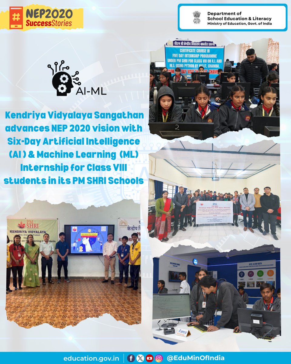 #NEP2020 emphasizes the transformative role of emerging technologies like Artificial Intelligence (AI) and Machine Learning (ML) in reshaping education, not just in what students learn, but in how they learn. Bringing this vision to life, Kendriya Vidyalaya Sangathan (KVS) is