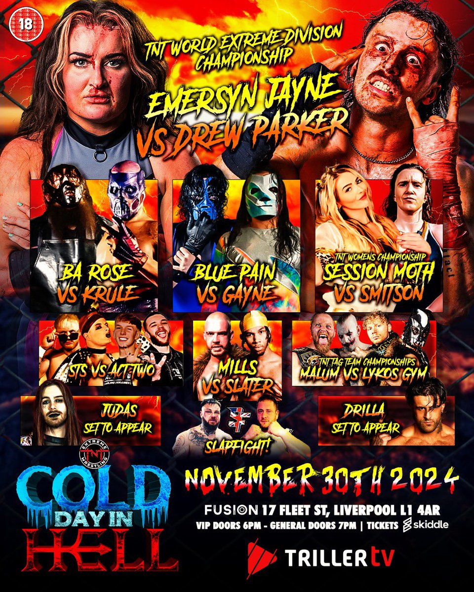 Emersyn Jayne vs. Drew Parker, Ba Rose vs. Krule, and Blue Pain vs. Gayne? Sign us up! 📝

<a href="/TNTExtremeWres/">TNT Extreme Wrestling</a> Cold Day in Hell is TOMORROW AFTERNOON ONLY 🥶🔥 on #TrillerTVplus.

👉 snip.ly/TNTCold