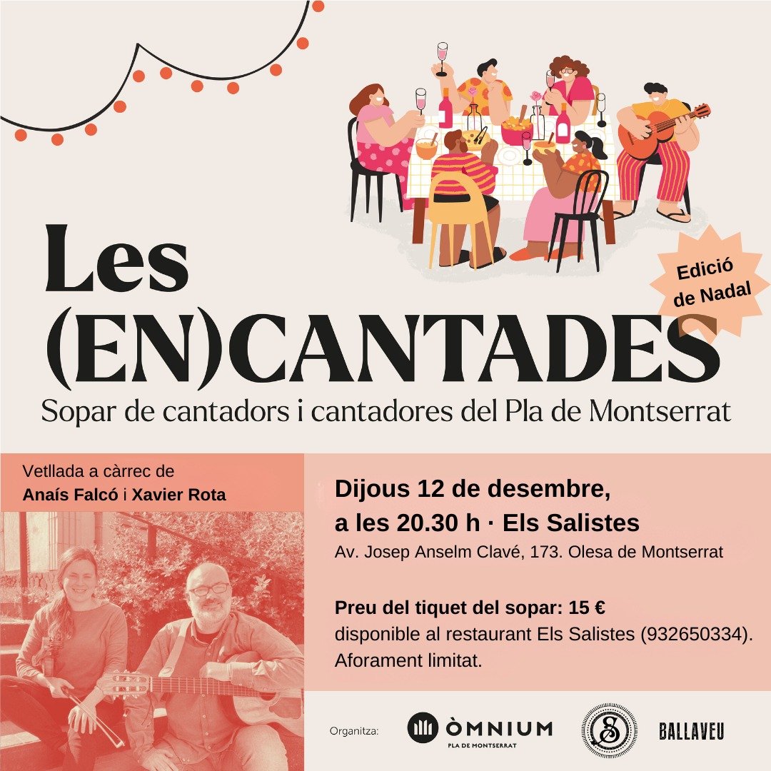 AjuntamentOlesa's tweet image. 🔴 CANT

T'encanta #cantar? Ens encantaria fer-ho plegats... No t'encantis i vine a LES [en]CANTADES! Aquest cop, amb cançons de #Nadal.
#Olesa
👇🏻