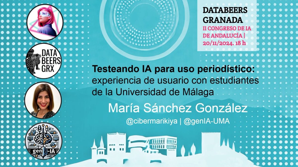 gen-IA | UMA (@genia_uma) on Twitter photo II Congreso de Inteligencia Artificial de Andalucía con <a href="/cibermarikiya/">María Sánchez González</a> representando al proyecto
gen-ia.uma.es/2024/11/ii-con… II Congreso de Inteligencia Artificial de Andalucía con <a href="/cibermarikiya/">María Sánchez González</a> representando al proyecto
gen-ia.uma.es/2024/11/ii-con…