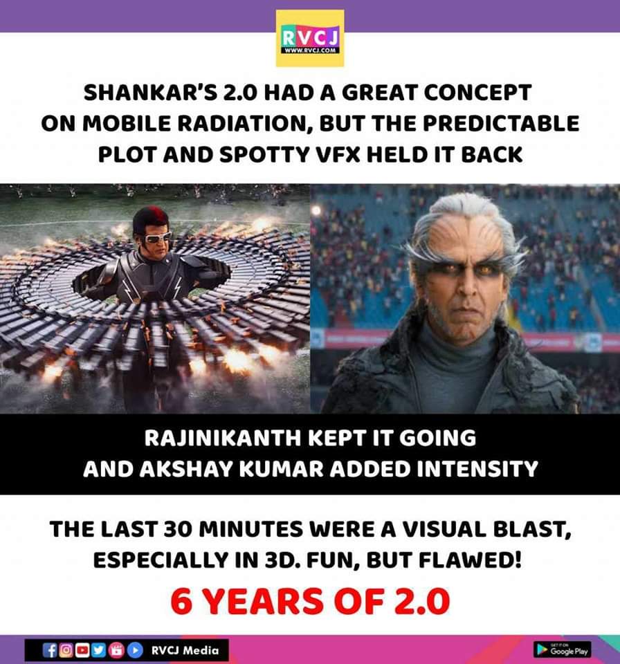 rvcjmovies's tweet image. 6 years of 2.0
#akshaykumar #rajinikanth #robot2