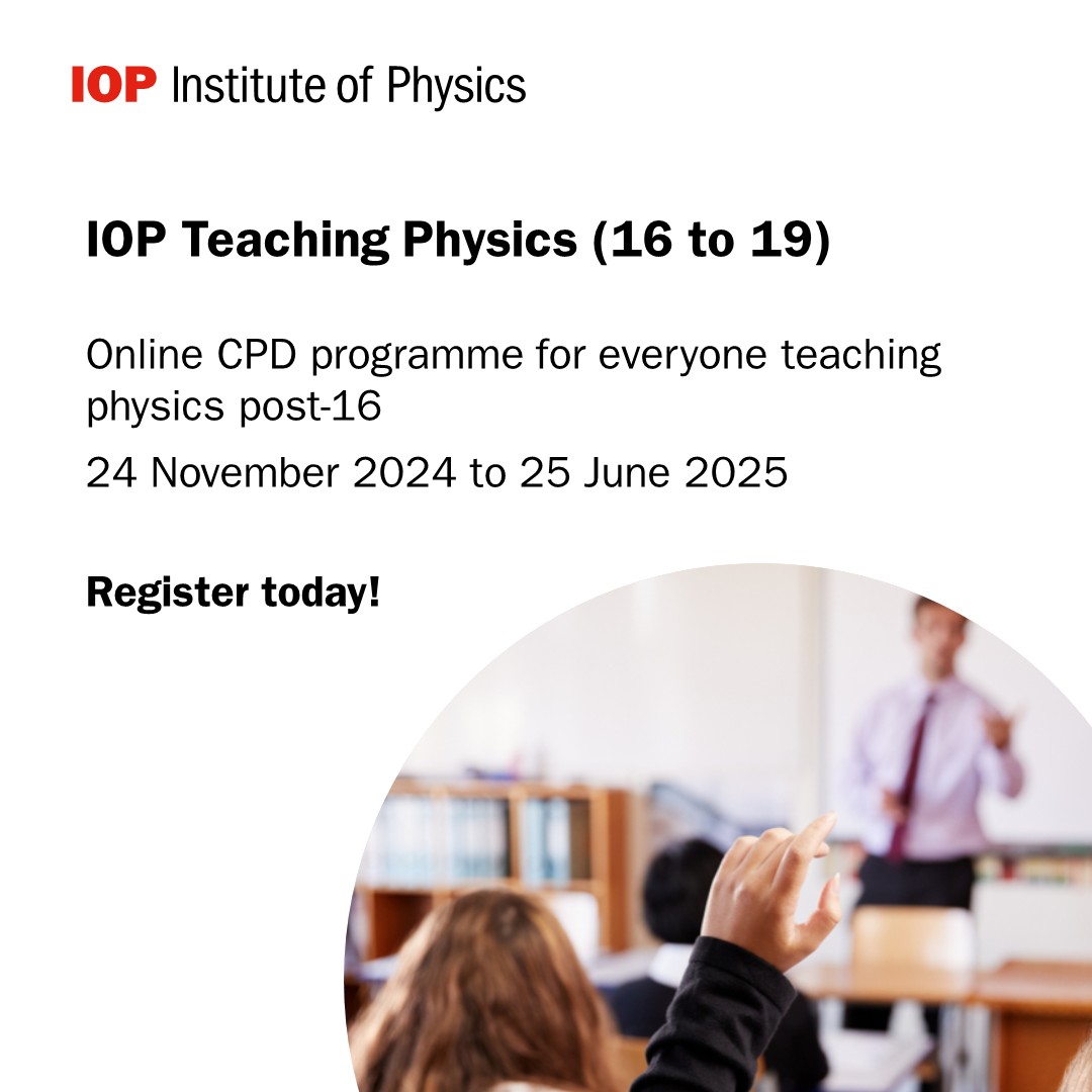 PhysicsNews's tweet photo. Teaching physics post-16? The @IOPTeaching teacher CPD series continues next week:   

⛸️ Session 3: Circular Motion
⏰  Tuesday 3 December 5.30pm to 6.30 pm

⛸️ Session 4: Simple Harmonic Motion
⏰  Tuesday 17 December 5.30pm to 6.30 pm

📝 Register here: https://t.co/4Dl0bxR7VU https://t.co/J298F5z96z