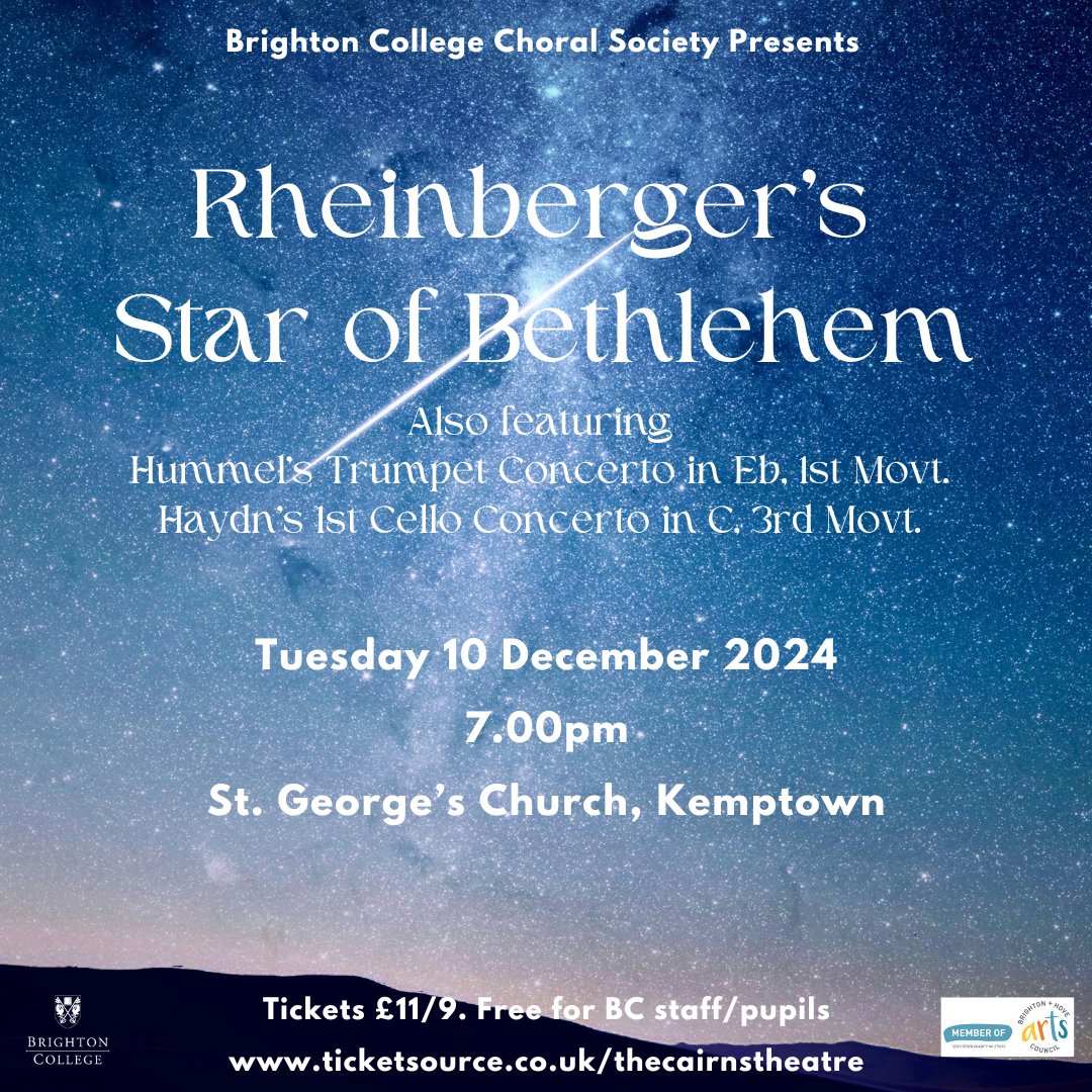 🌟Christmas concerts.  Join us for Rheinberger's Star of Bethlehem. Written in 1890 to a libretto by Rheinberger's wife for solo, chorus and organist St George's is the perfect setting to bring this beautiful pastoral piece into the 21st Century.  
ticketsource.co.uk/thecairnstheat…