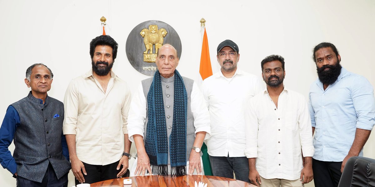 Actor Mr. <a href="/Siva_Kartikeyan/">Sivakarthikeyan</a> , Producer Mr. #Mahendran, and Director Mr. <a href="/Rajkumar_KP/">Rajkumar Periasamy</a> had the privilege of meeting the Honourable Defence Minister, Mr. <a href="/rajnathsingh/">Rajnath Singh</a> , today. The Honourable Minister extended his congratulations to the Amaran team for the film's remarkable success.