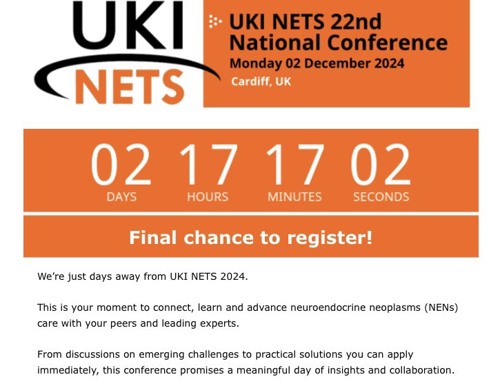 Last chance to register for UKINETS 22nd National Conference - it’s not too late! ukinets.org/uki-nets-2024-… #neuroendocrinecancer