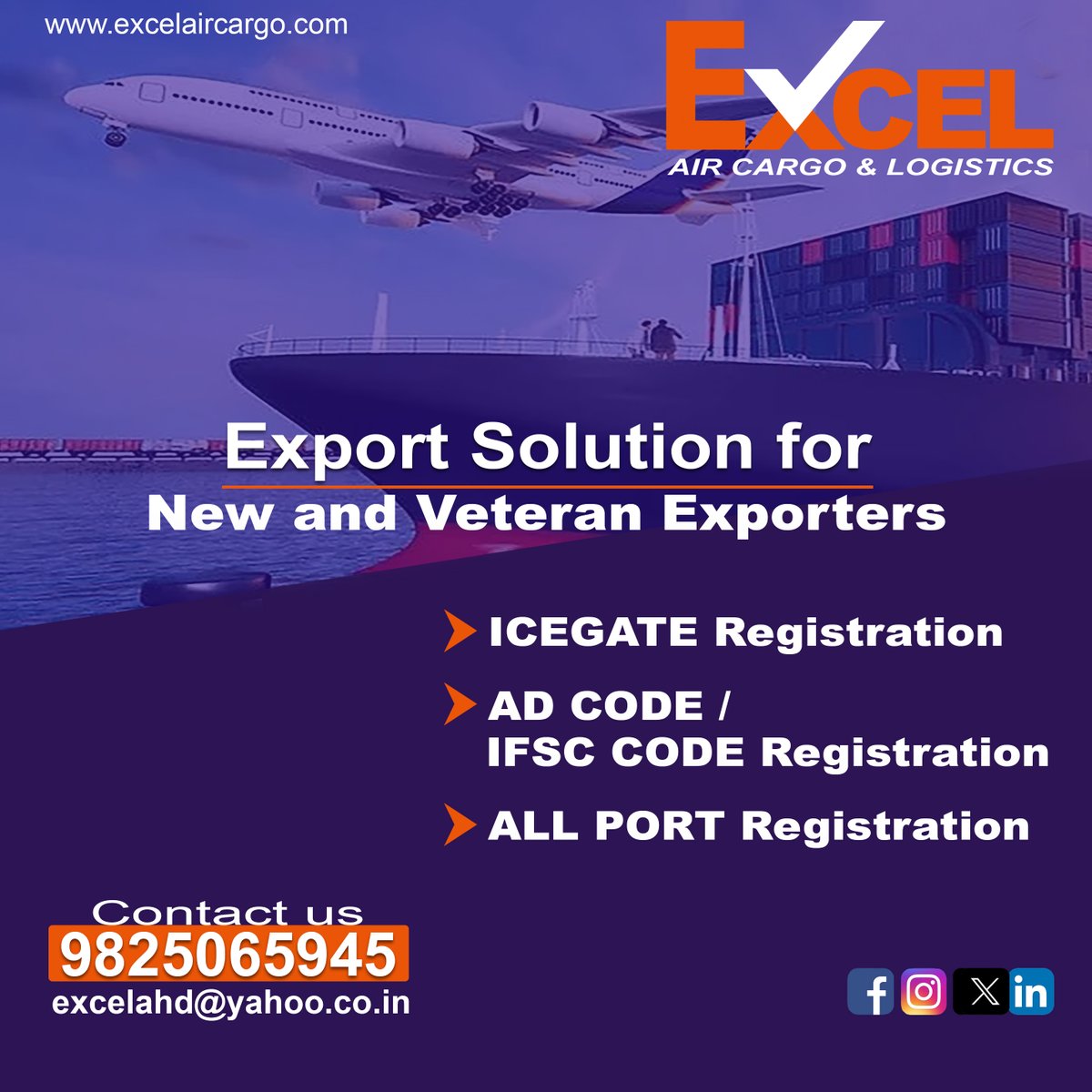ExcelAirCargoo's tweet image. Excel Air Cargo and Logistics Ahmedabad: 

Are you an exporter looking for reliable services to streamline your operations?  ICEGATE registration, AD code registration, IFSC code registration, and all port registration. 

#ExcelAirCargo #ICEGATERegistration #ADCodeRegistration
