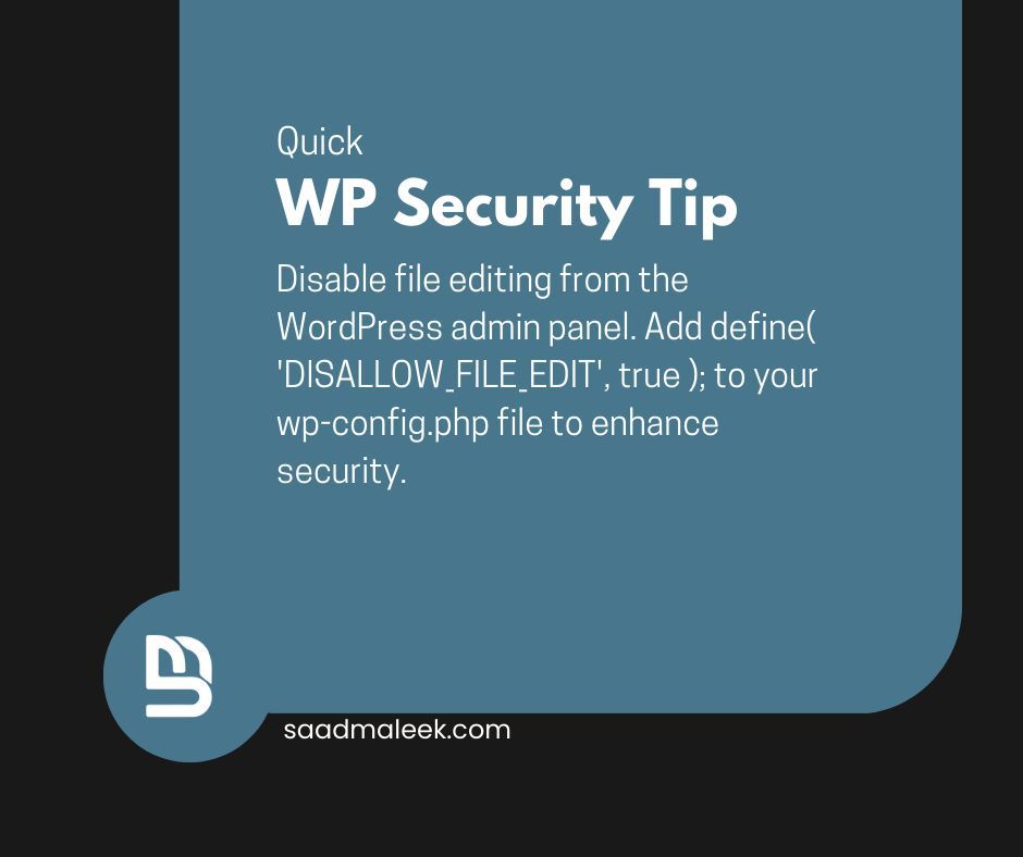 saad_maleek's tweet image. Disable file editing from the WordPress admin panel. Add define( &apos;DISALLOW_FILE_EDIT&apos;, true ); to your wp-config.php file to enhance security.
#WordPressSecurity #FileEditing #SecureSite #CyberSecurity #WordPressTips #WebSafety #WebsiteSecurity
