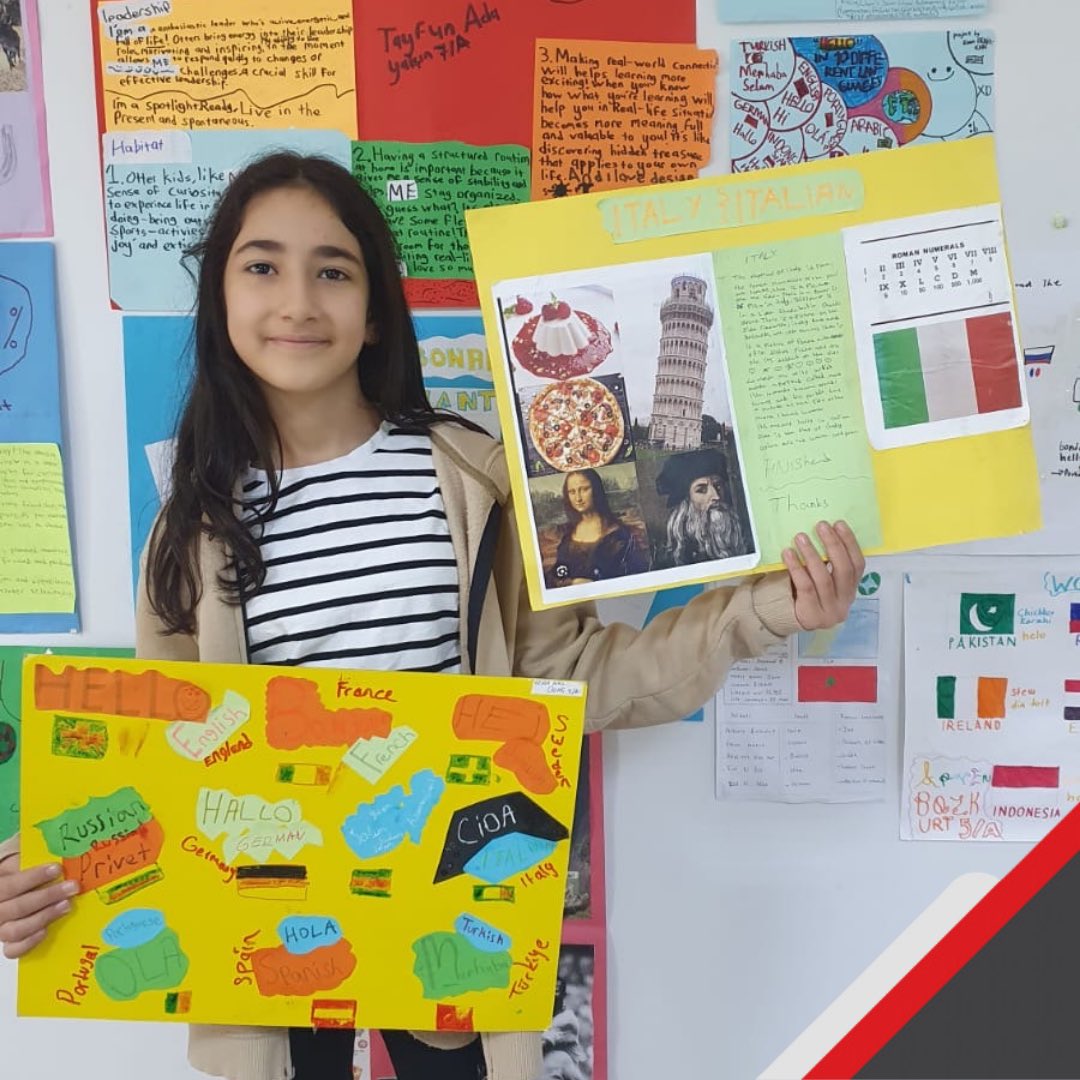 icsk12schools's tweet photo. With 5th graders we prepared a project " Greetings around the World", students collected data about greetings and responses in 10 different languages, prepared a poster and designed it with a flag and map of the country, photos of the popular people, food and the greetings. https://t.co/nnfqsOs86s