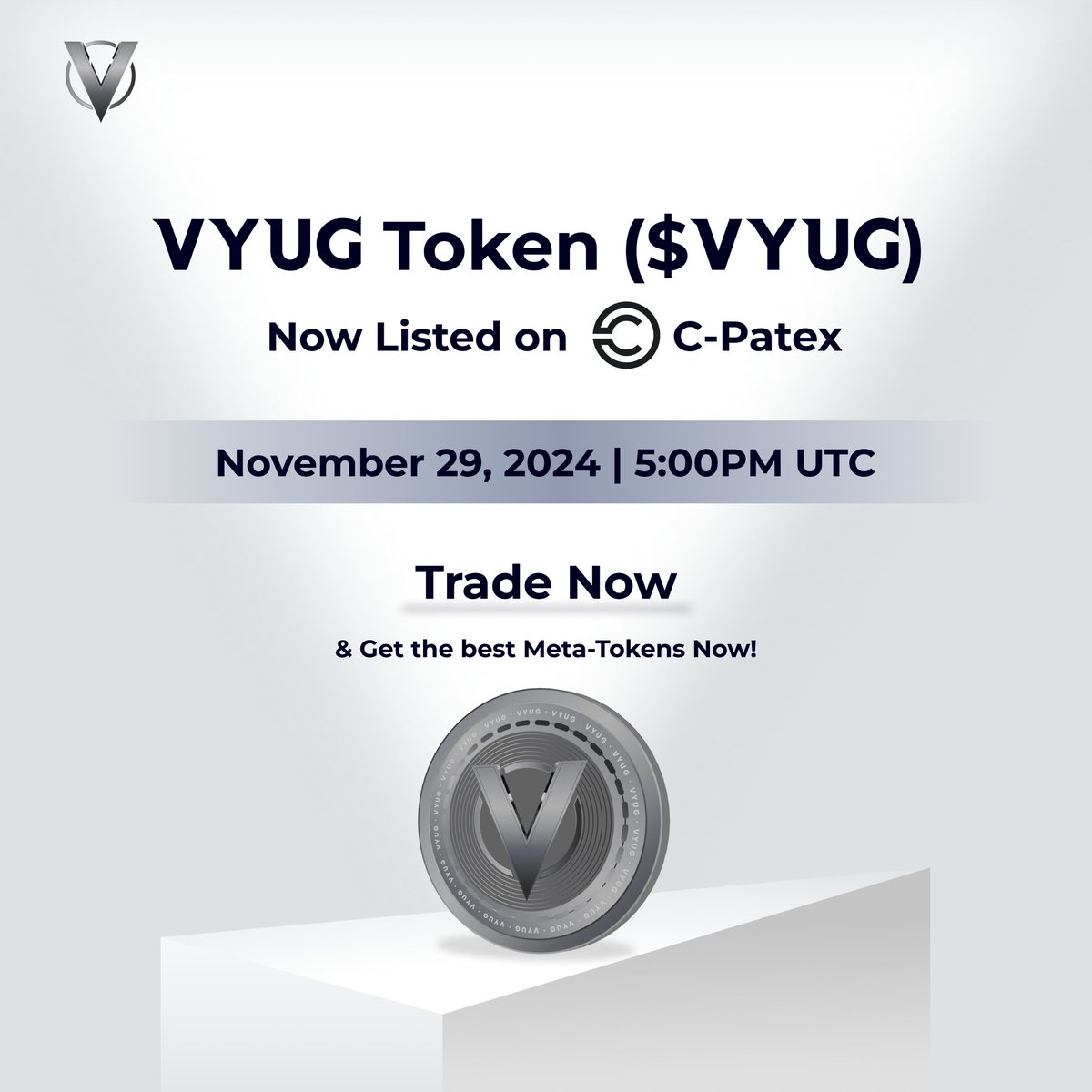 VyugOfficial's tweet photo. 🎉Big Announcement!🎉

VYUG Token ( $VYUG ) is officially listed on @patex_ecosystem !🎉

Trade $VYUG now and join us on our journey to onboard it on major exchanges🤝

Exciting growth is ahead!📈

#VyugToken #Azbit #CryptoTrading #MajorExchanges #Onboarding