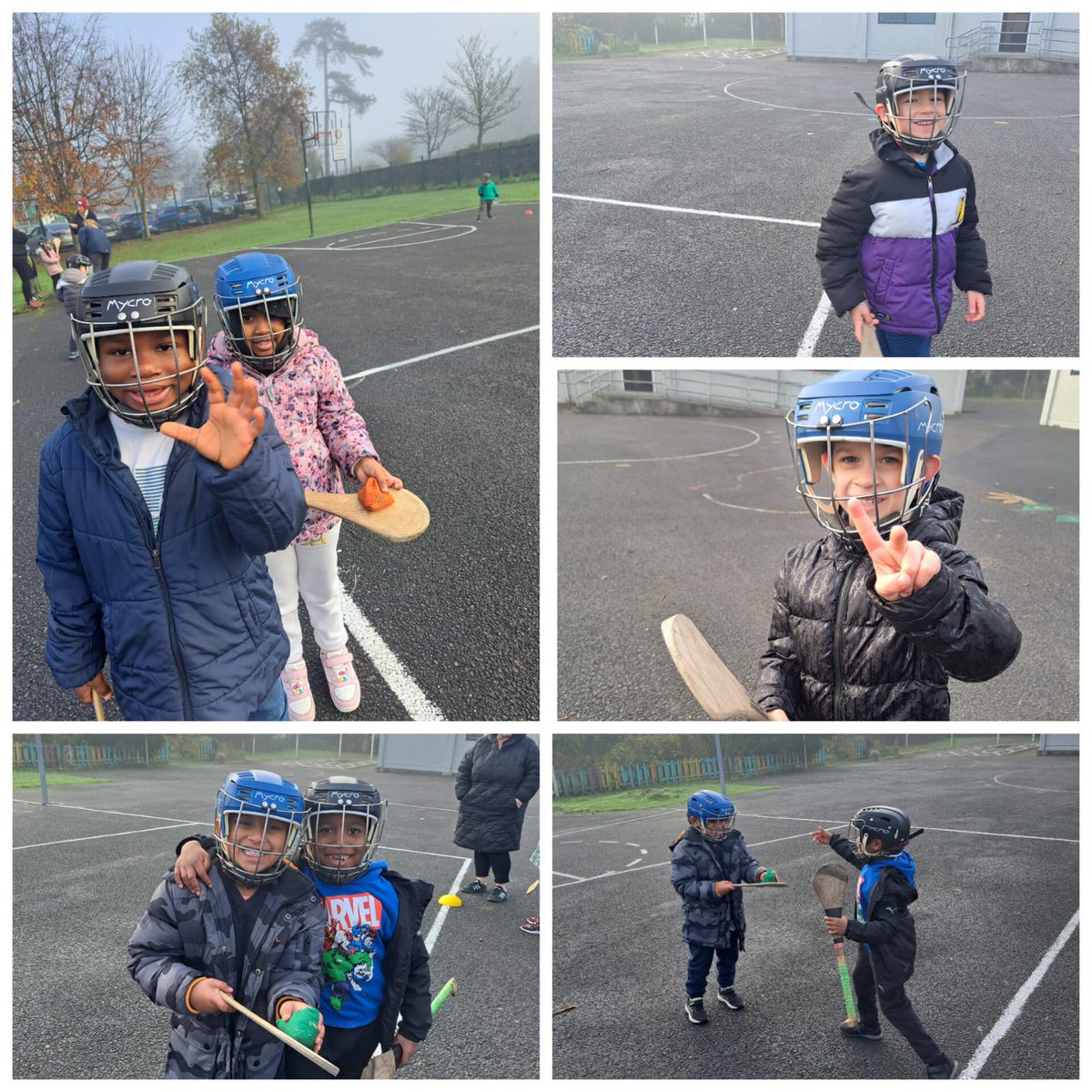 Holly class learning hurling skills with coach Rachel from the Banner club