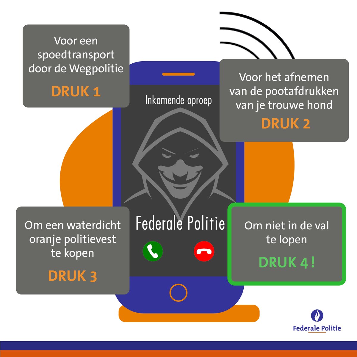 De politie strijdt tegen telefoonfraude. Ze stelt nooit dit soort vragen en informeert niet naar je bankrekening. #Waakzaamheid #StopOplichting