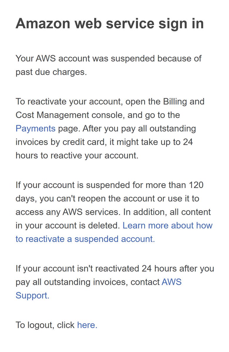 Not your keys; not your domains, nor your DNS zone, nor your database

<a href="/awscloud/">Amazon Web Services</a> has officially taken GMI LTD's digital assets hostage

dev do something