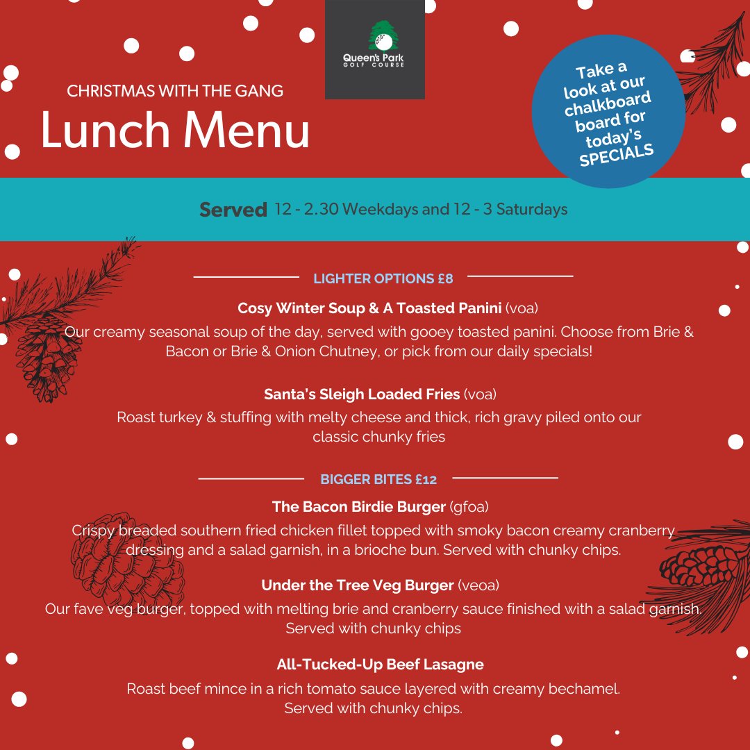 Ho ho ho! 🎄 Starting this coming Monday 2nd December, our Christmassy lunch menu is available daily, 12 - 2.30pm on weekdays and 12 - 3pm Saturdays (enjoy our roasts and light bites on Sundays).

#18Holes #SocieyDay #DorsetGolf #YourGolfTravel #GolfBreaks