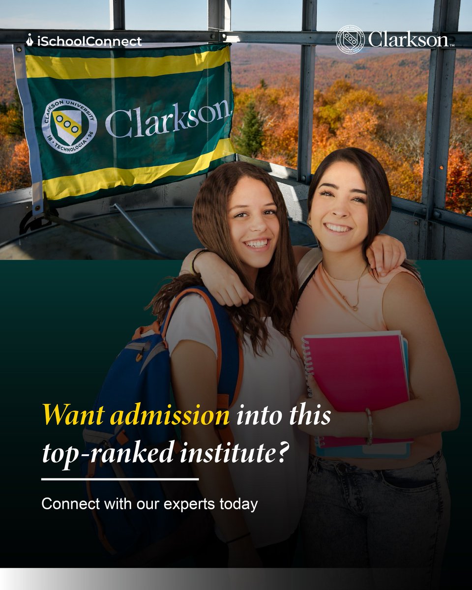 iSchoolConnect's tweet image. From engineering to business, Clarkson offers cutting-edge courses tailored to global careers. With a 97% job placement rate, it helps turn your dreams into reality. To know more, visit ischoolconnect.com/pages/lp/clark…

#studyabroad #clarkson #studyinUS #scholarships #TrendingNow