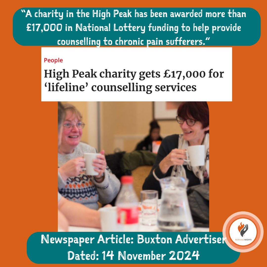 Burning Nights CRPS (@bnightscrps) on Twitter photo Thanks to <a href="/Buxton_News/">Buxton Advertiser</a> for sharing our <a href="/TNLComFund/">The National Lottery Community Fund</a> grant supporting the vital role within our Counselling Service🧡
This funding will help us provide expert care for patients & their families impacted by Complex Regional Pain Syndrome💪
buff.ly/414FHrt Thanks to <a href="/Buxton_News/">Buxton Advertiser</a> for sharing our <a href="/TNLComFund/">The National Lottery Community Fund</a> grant supporting the vital role within our Counselling Service🧡
This funding will help us provide expert care for patients & their families impacted by Complex Regional Pain Syndrome💪
buff.ly/414FHrt