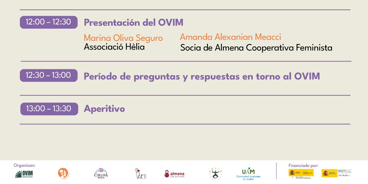 AspaciaFund's tweet photo. #Programa | Presentaremos el primer Observatorio de Violencias Institucionales Machistas (#OVIM) en el Estado español con Marina Oliva (@heliadones), manda Alexanian (@almenafeminista), parte del equipo gestor.  
¡Recuerda inscribirte! 🖇️ https://t.co/KKSyVT03uG https://t.co/tHDSzyLHyq