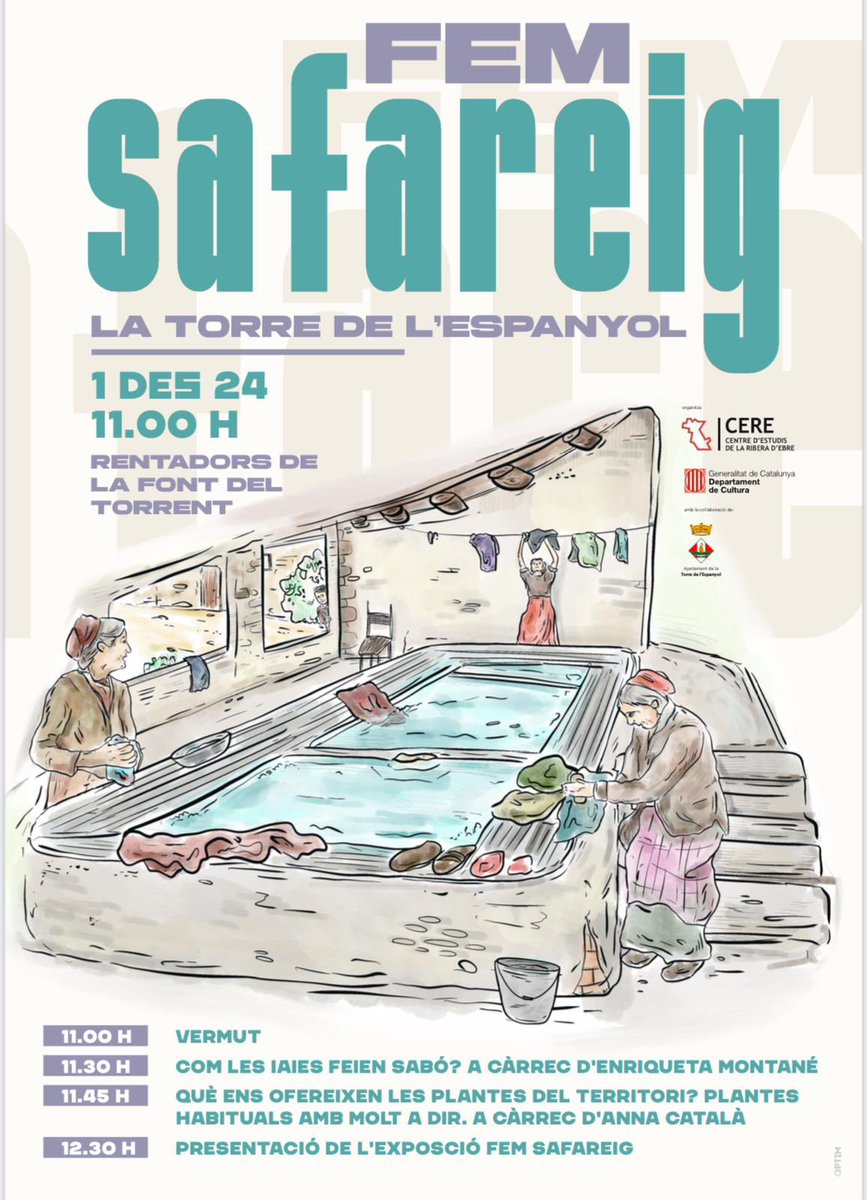 🟢 Fem safareig a la Torre de l’Espanyol

Torna Fem safareig, un espai de trobada on reivindiquem els rentadors com a punts de memòria i vida comunitària! Aquest cop ens trobarem als rentadors de la Font del Torrent de la Torre de l’Espanyol.