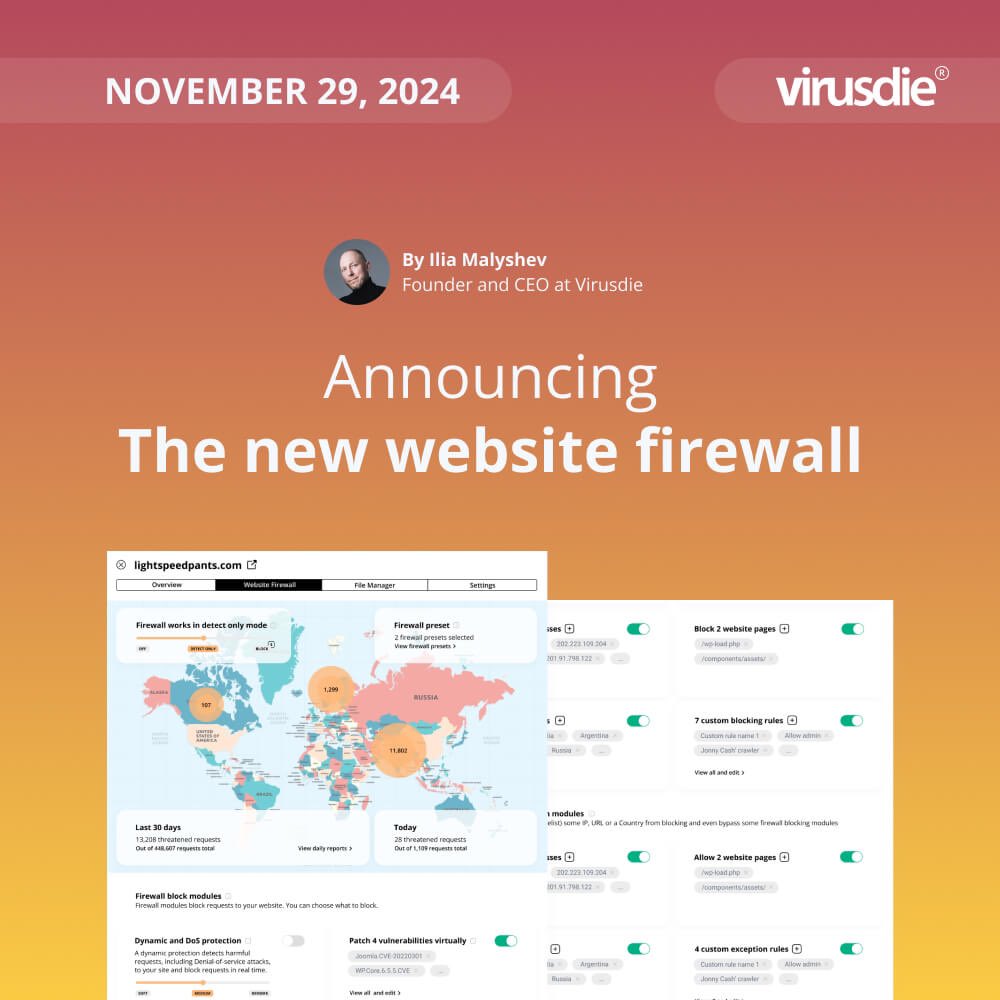 Announcing the new firewall and design system. Coming in 2 months!
virusdie.com/blog/announcin…

#virusdie #facebook #wordpress #cybercrime #cybersecurity #infosec #websecurity #malware #Ransomware #Vulnerability #Phishing #code #hacked #web #antivirus