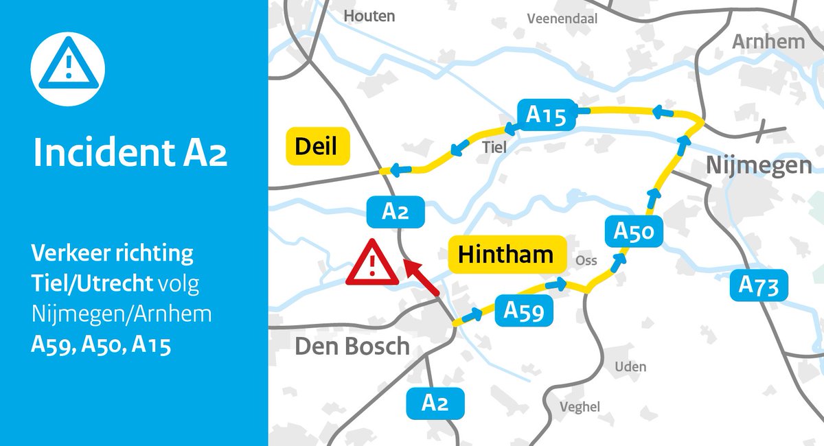 Forse vertraging door ongeval op de A2 bij knp. Empel