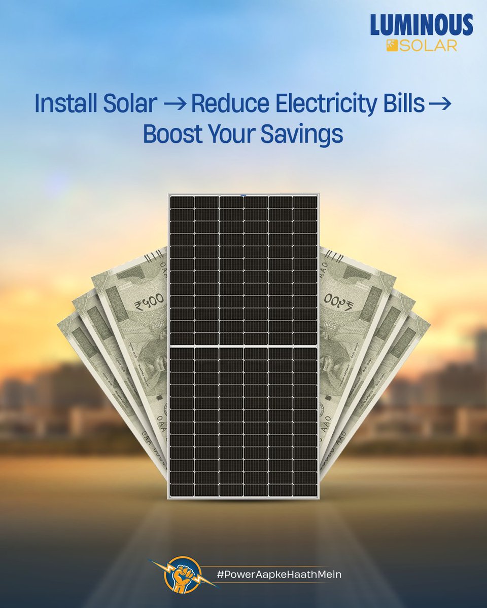 myluminous's tweet image. Switch to Luminous Solar &amp;amp; save big on electricity bills! ☀️✨ Use those savings for your dream vacation, home makeover, or future plans. 🌍💰

Take charge of your energy today—call 99902 99902.

Buy now: bit.ly/3VV6vrj

#PowerAapkeHaathMein #Luminous #LuminousSolar