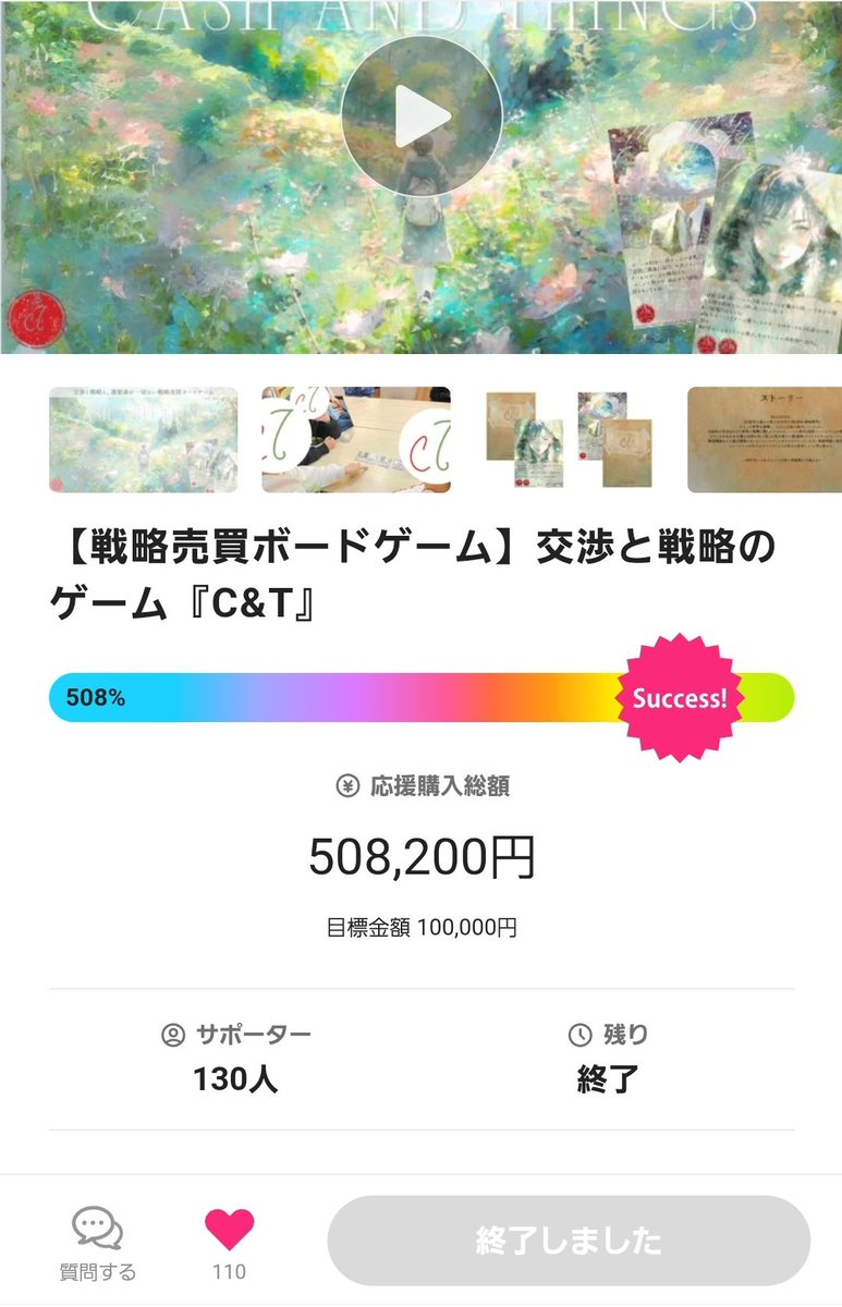 C＆TMAKUAKEプロジェクト終了致しました！！！😭🔥✨

沢山の応援本当にありがとうございました！😭✨

舞い上がってしまいそうなくらい嬉しいのですが、まだ気は抜きません。
(嬉しさが爆発しないように少しだけ舞い上がります💃)