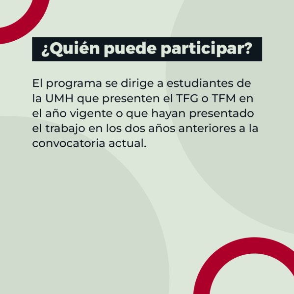 🚀 ¿Sabías que tu TFG o TFM puede ser un negocio? ¡Consigue hasta 1.900 € para hacerlo realidad!

💡 Inscríbete en el Programa Emprende TFG &amp; TFM del #PCUMH.

🗓 Inscríbete antes del 2 de diciembre.

🎓 Para estudiantes y egresados/as #UMH 22/23 y 23/24.

parquecientificoumh.es/noticias/inscr…