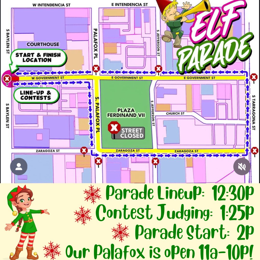 TODAY, Friday, Nov. 29
🎄12:30 - Elf Parade Lineup
🧑🏽‍🎄1:25 - Contest Judging
🧝🏼‍♀️2pm - Elf Parade Starts!

While you’re downtown, pop in and see us at Our Palafox for some delicious food and new🎄🍹holiday-inspired cocktails. We’d love to serve you!