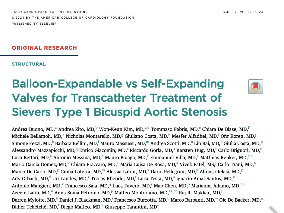 Abdulla A. Damluji, MD, PhD (@drdamluji) on Twitter photo Balloon-Expandable vs Self-Expanding Valves for Transcatheter Treatment of Sievers Type 1 Bicuspid Aortic Stenosis: <a href="/JACCJournals/">JACC Journals</a>
🥸 We recently did a TAVR on Sievers Type 0 without procedural complications.
😱 This is a nice study
👇👇👇👇 Balloon-Expandable vs Self-Expanding Valves for Transcatheter Treatment of Sievers Type 1 Bicuspid Aortic Stenosis: <a href="/JACCJournals/">JACC Journals</a>
🥸 We recently did a TAVR on Sievers Type 0 without procedural complications.
😱 This is a nice study
👇👇👇👇