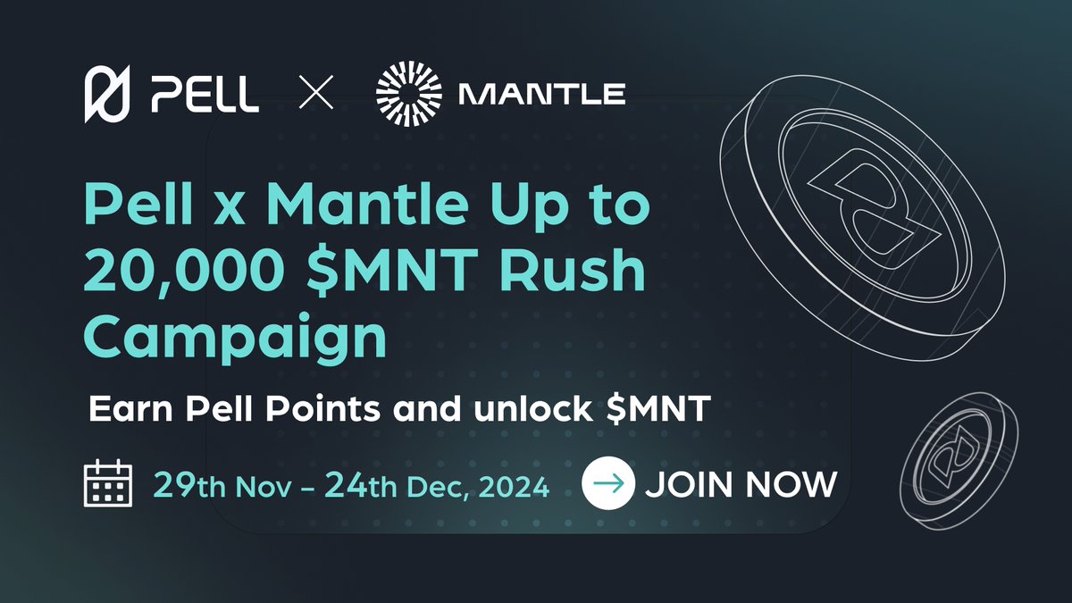 Pell Network | BTC Restaking (@pell_network) on Twitter photo ๐ฐ๐ Pell x <a href="/0xMantle/">Mantle Network</a> Up to 20,000 $MNT Rush Campaign
๐ฐ Unlock Up to 20,000 $MNT Rewards
๐ฏ 155+ Pell Points Per Participant
โพ Referral Bonus
Easy to Join:
โ
Complete Social Tasks
โ
Restake on Mantle at Pell
โ
Earn More by Inviting Friends
โฐ Live Now till Dec 24
Join ๐ฐ๐ Pell x <a href="/0xMantle/">Mantle Network</a> Up to 20,000 $MNT Rush Campaign
๐ฐ Unlock Up to 20,000 $MNT Rewards
๐ฏ 155+ Pell Points Per Participant
โพ Referral Bonus
Easy to Join:
โ
Complete Social Tasks
โ
Restake on Mantle at Pell
โ
Earn More by Inviting Friends
โฐ Live Now till Dec 24
Join