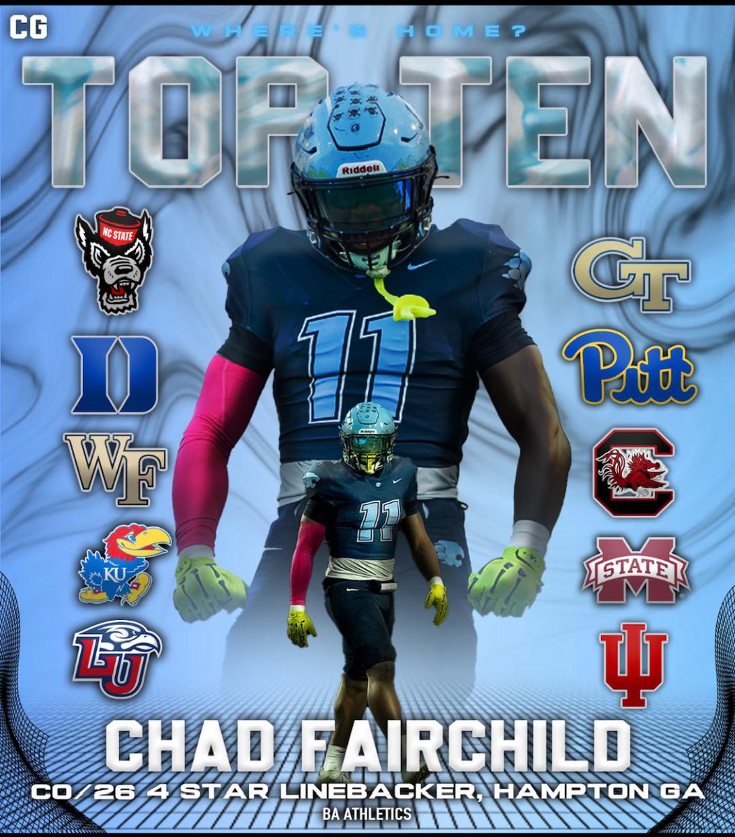 ChadFair01's tweet photo. Truly blessed ! My Top Ten Schools!

Where is Home ? 🏡

@KU_Football  #RockChalk  🔵🔴
@PackFootball  #1Pack1Goal   🐺
@HailStateFB   #HailState   🐶
@GeorgiaTechFB #StingEm    🐝
@GamecockFB    #SpursUp     🔴⚫️
@Pitt_FB      #HailToPitt   🟡🔵 
@LibertyFootball #GOFLAMES     🔥
@IndianaFootball  #IUFB     🔴⚪️   
@WakeFB       #GoDeacs      🎩
@DukeFOOTBALL   #BLEEDBLUE     🔵👿

#RecruitTheJoy

@JoyWildcats 
@RecruitGeorgia
@ChadSimmons_
@JohnGarcia_Jr
@TomLoy247
@MacCorleone74
@PaulJonesOn3
@dawgrecruits_
@ChadSimmons_
@JohnGarcia_Jr
@Bulldawgs247
@TheUCReport
@RivalsWardlaw
@GregSmithRivals
@adamgorney
@najehwilk
@Kelly_Quinlan
@InsideHashes
@ethanmmcdowell
@RCorySmith
@NCStateRivals
@samspiegs
@HunterShelton_  
@JayhawkSlant
@RandyWithersKC
@KUHawkRecruit
@NickSchultz_7
@Griffin_McVeigh
@BCrawford247
@DukestheScoop 
@LUFBRecruiting
@Jared_Kelly7
@MikePanther247
@BrandonHuffman
@DUFBRecruit
@GCChrisClark
@RivalsGamecock
@GamecockCentral 
@CharlesPower
@SWiltfong_