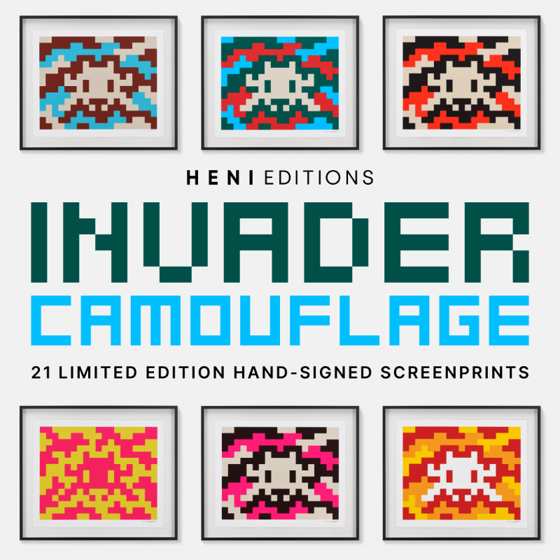 HENI's tweet photo. Invader: Limited edition screenprints from ‘Camouflage’. Applications close 9 December. Apply for your hand-signed print today.