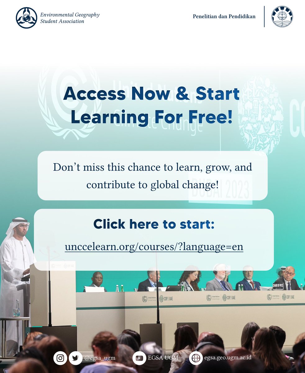 [OPPORTUNITY OF THE WEEK]

Halo, Sobat EGSA! 

Mau belajar tentang aksi nyata untuk menjaga bumi? Yuk gabung di UN CC:e-Learn, platform belajar online yang GRATIS dan memberikan sertifikat resmi yang diakui secara global.

#PP
#KabinetBhumiwara
#EGSA20242025
#EGSA